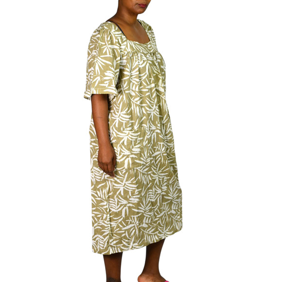 Vintage Patio Dress Tan Vermont Country Store Palm Leaf Muumuu Housedress Large - Picture 3 of 14